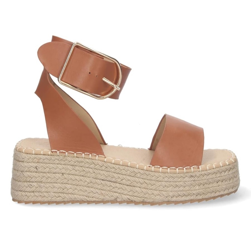 Franco Sarto Tan Leather Espadrille Platform Sandals